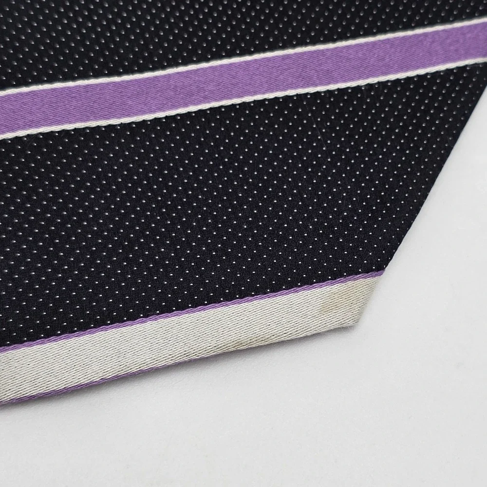 Brioni Black Silk Tie Purple Silver Stripe Handmade Italy Classic‎ Luxury